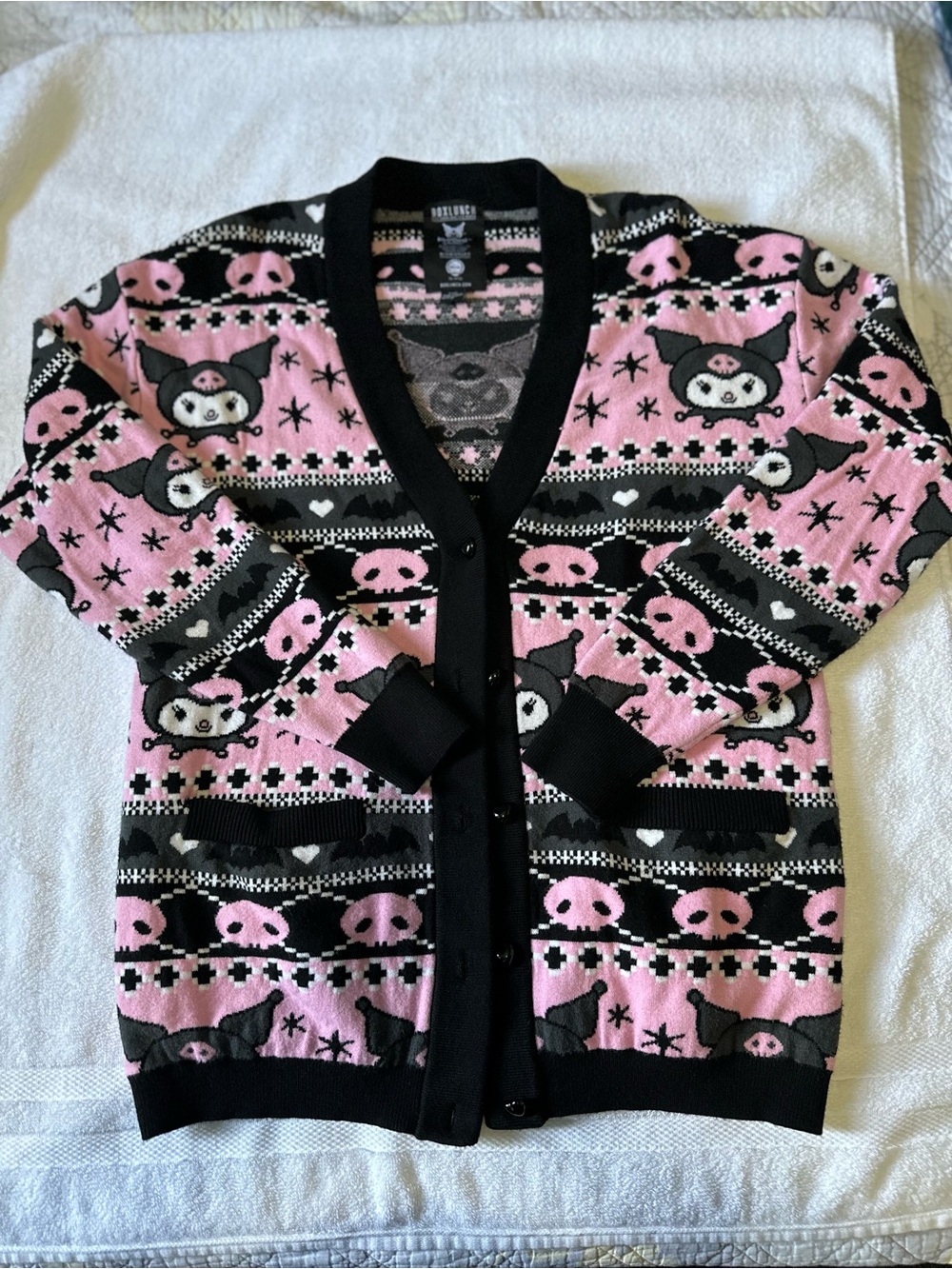 Hot Topic Pink and Black Kuromi Motif Cardigan